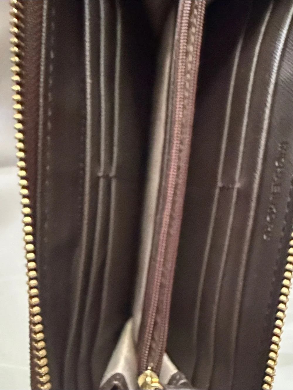 Michael Kors Dark Brown Signature Zip Wallet with Gold Plate